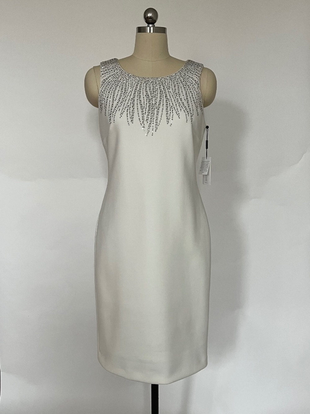 Calvin Klein Elegant White Dress with Rhinestones, Size 8